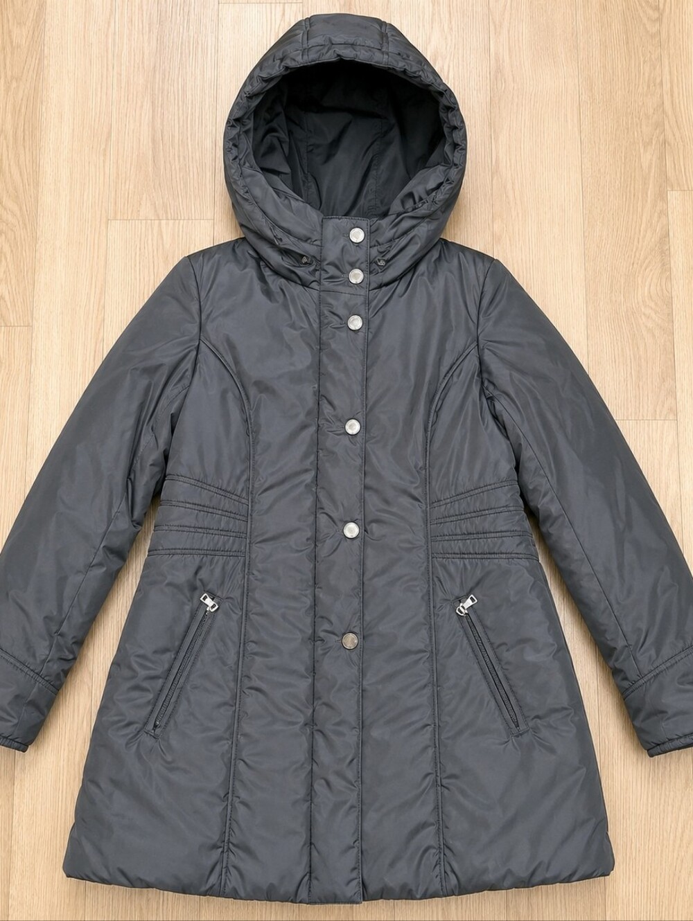 Jaya by Santa Fe Gray Hooded Puffer Parka Coat Womens M